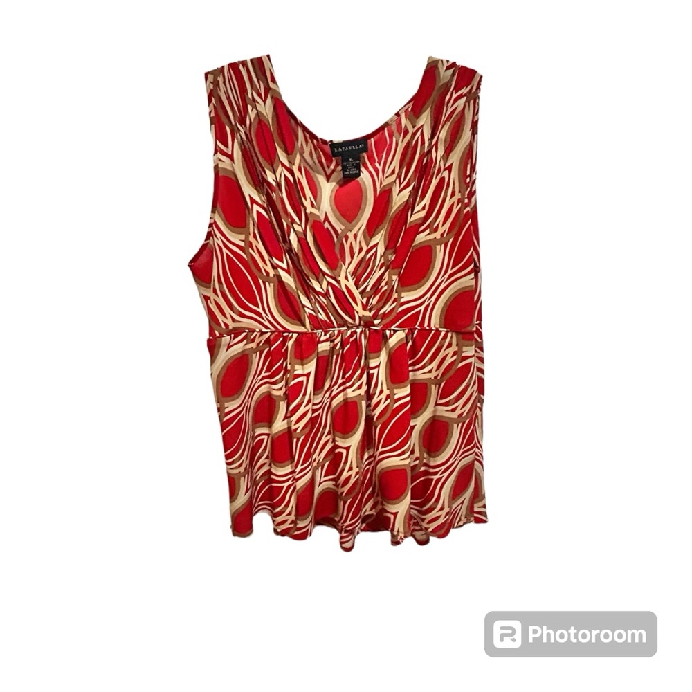 Sleeveless Rafaella top size XL zipper on side red and tan patterned